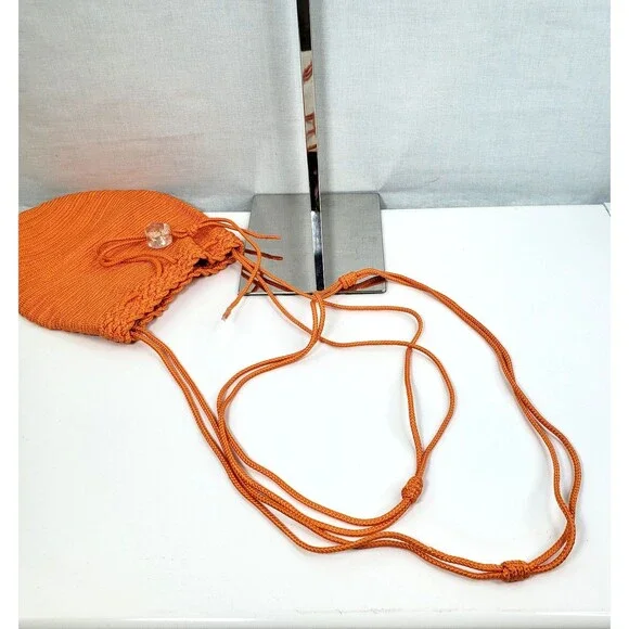 Donna Karan New York Orange Bag Purse Woven Evening Drawstring Pouch Crossbody